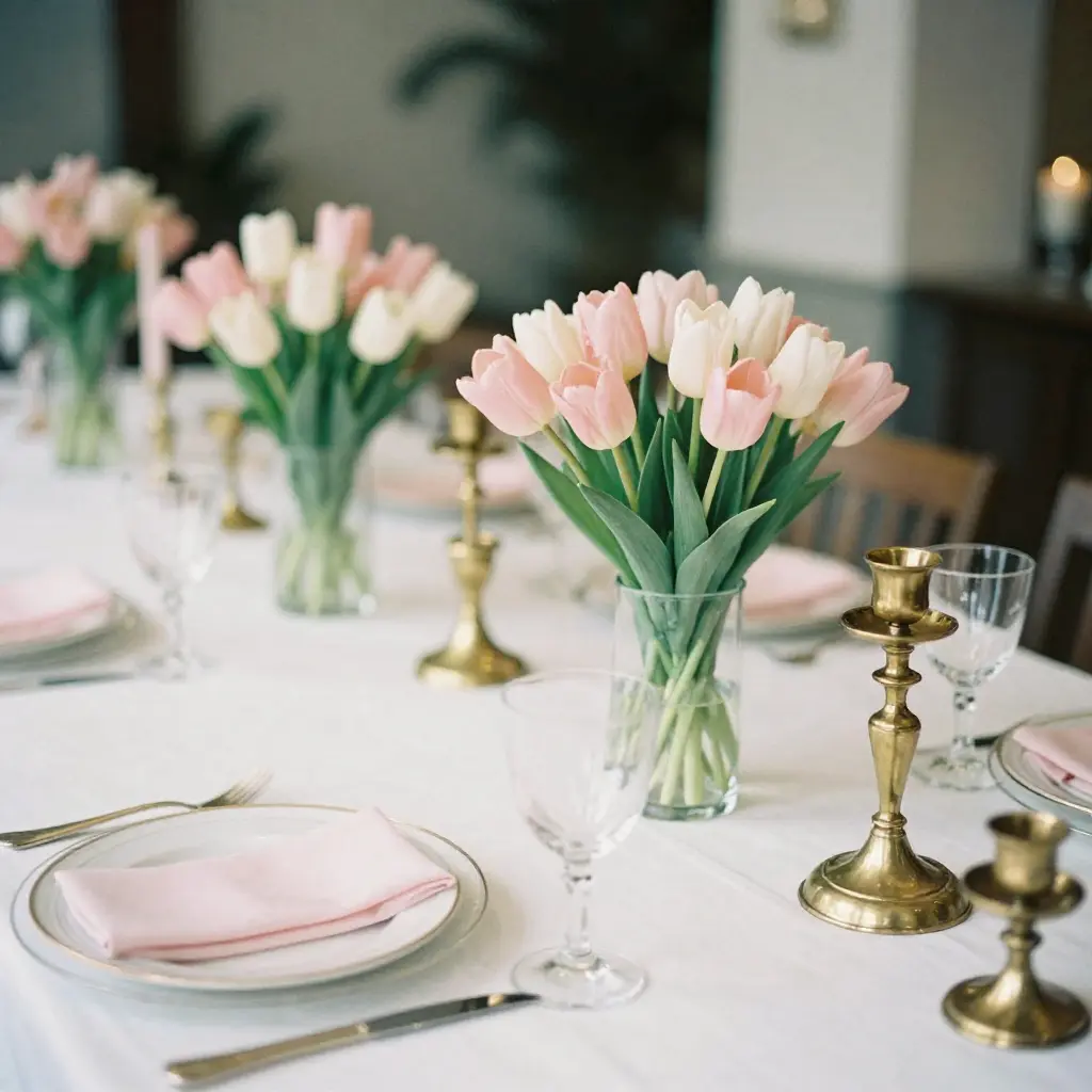 Beautifully styled party table with elegant decorations and floral arrangements